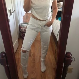 Ripped high waisted white mom jeans